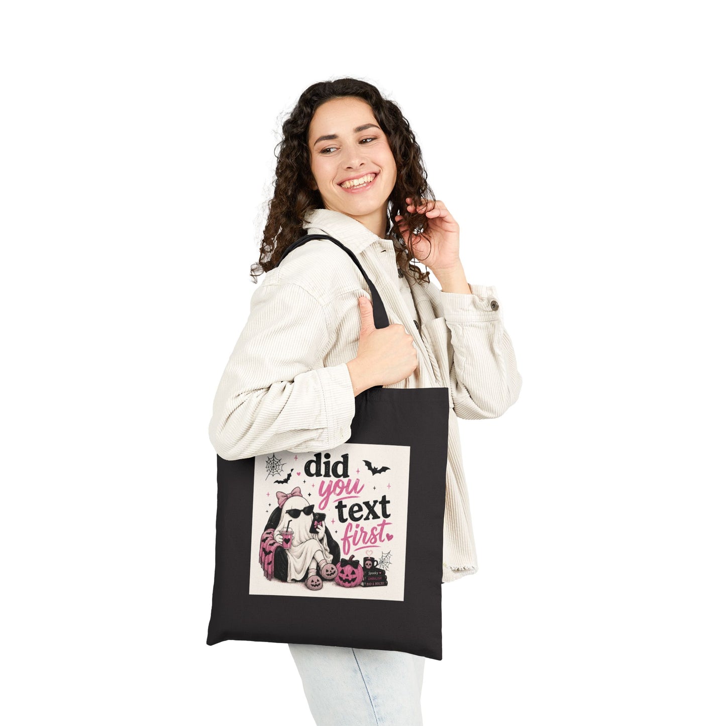 Did You Text First ghost Halloween Tote Bag | spooky jack-o'-lanterns
