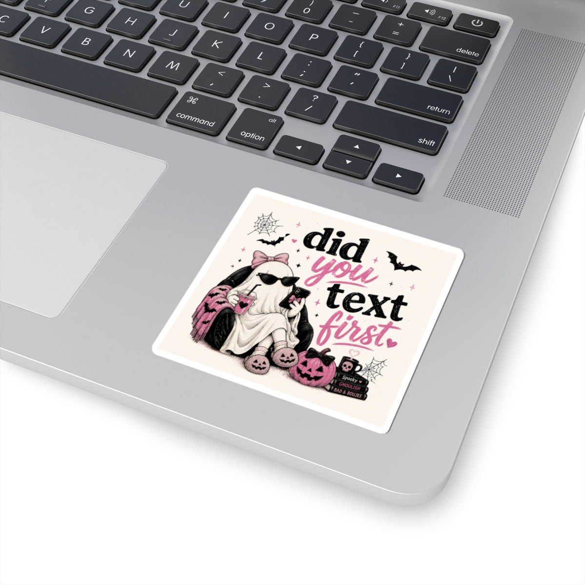 Did You Text First Ghost sticker | Halloween kiss-cut sticker, spooky pink design