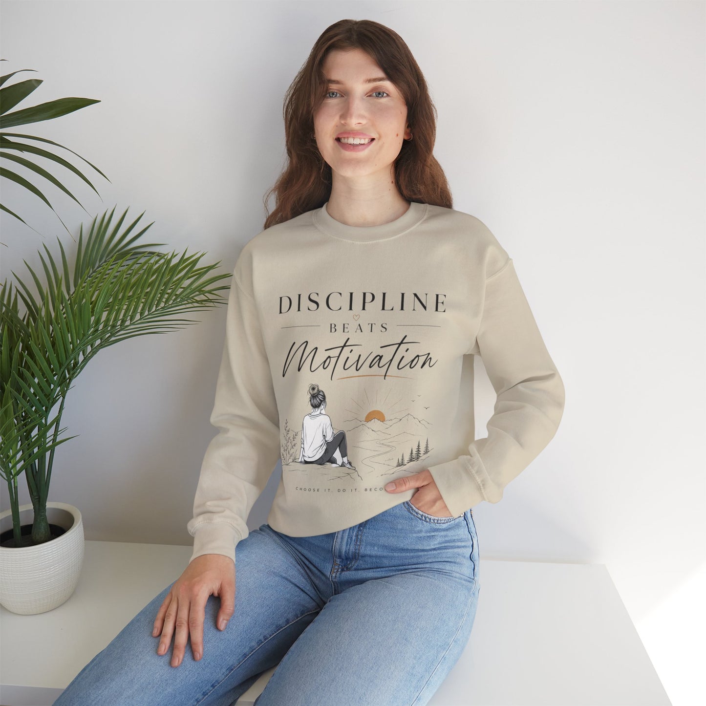Discipline Beats Motivation Crewneck Sweatshirt | Inspirational Women's Sweatshirt | Motivational Graphic Pullover | Cozy Gift for Her