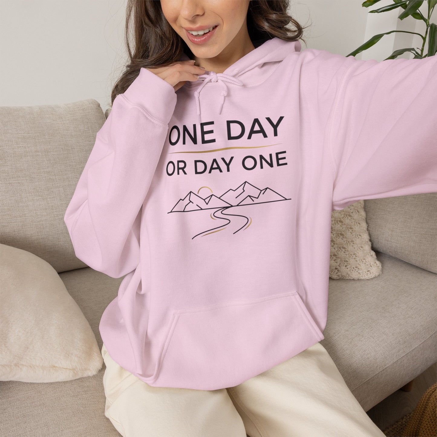 One Day or Day One Motivational Hoodie | Inspirational Unisex Pullover Sweatshirt | Gildan 18500