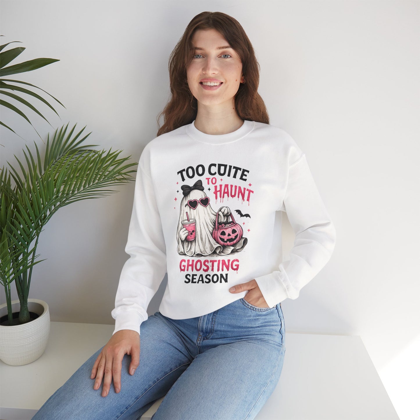 Too Cute to Haunt Sweatshirt | Ghosting Season Crewneck | Cute Halloween Ghost Sweatshirt | Coquette Fall Pullover | Cozy Spooky Season Gift