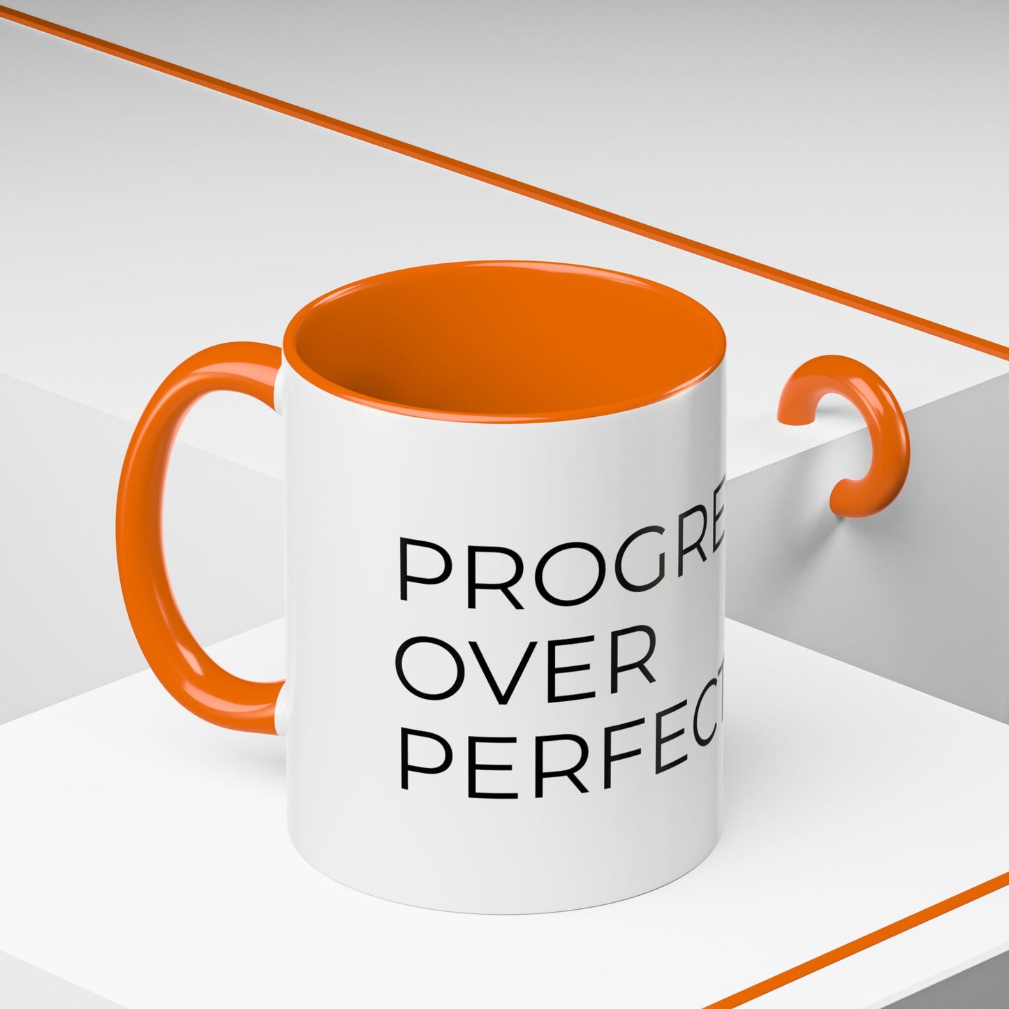 Progress Over Perfection Accent Coffee Mug | Motivational Ceramic Mug (11oz & 15oz)