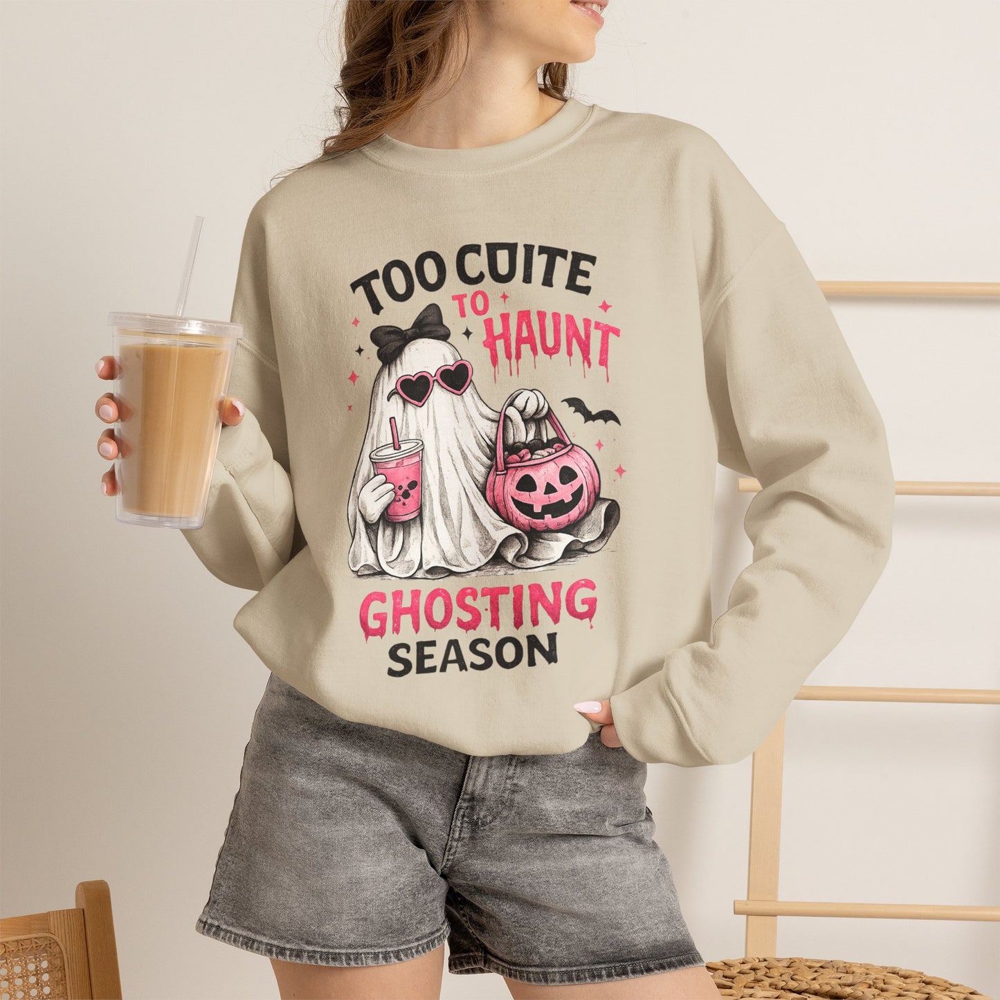 Too Cute to Haunt Sweatshirt | Ghosting Season Crewneck | Cute Halloween Ghost Sweatshirt | Coquette Fall Pullover | Cozy Spooky Season Gift
