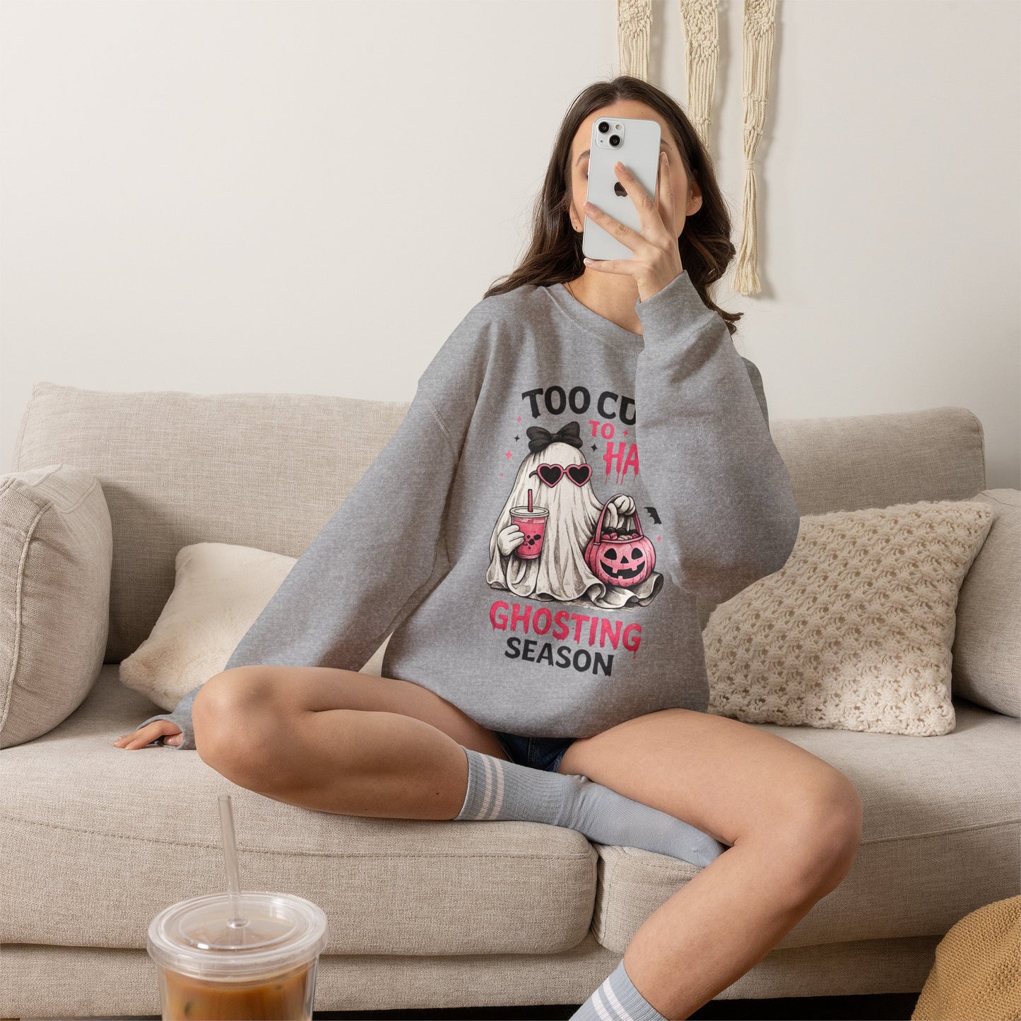 Too Cute to Haunt Sweatshirt | Ghosting Season Crewneck | Cute Halloween Ghost Sweatshirt | Coquette Fall Pullover | Cozy Spooky Season Gift