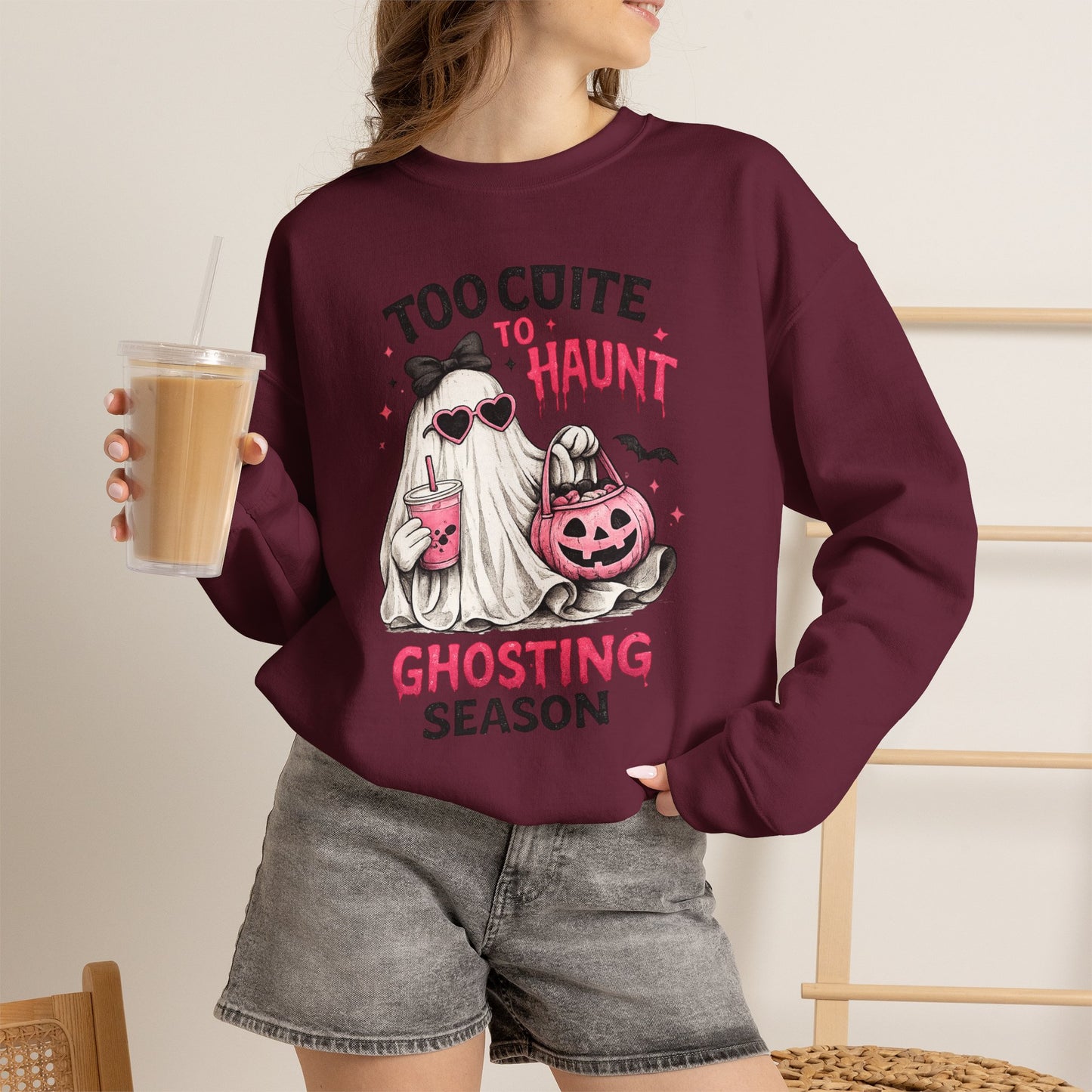 Too Cute to Haunt Sweatshirt | Ghosting Season Crewneck | Cute Halloween Ghost Sweatshirt | Coquette Fall Pullover | Cozy Spooky Season Gift