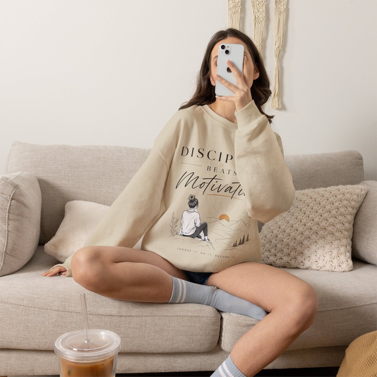 Discipline Beats Motivation Crewneck Sweatshirt | Inspirational Women's Sweatshirt | Motivational Graphic Pullover | Cozy Gift for Her