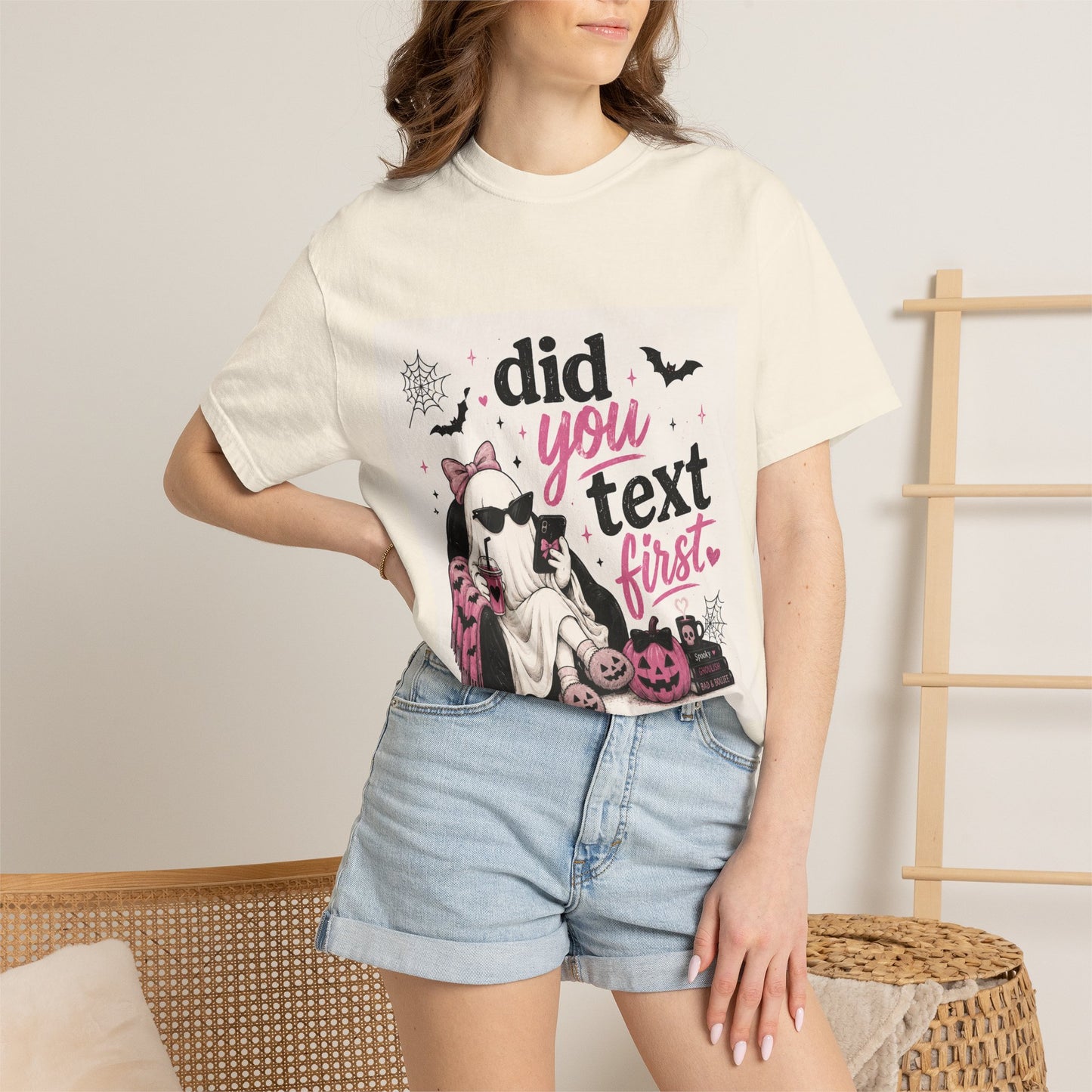 Did You Text First Halloween Shirt | Cute Coquette Ghost T-Shirt | Funny Spooky Graphic Tee