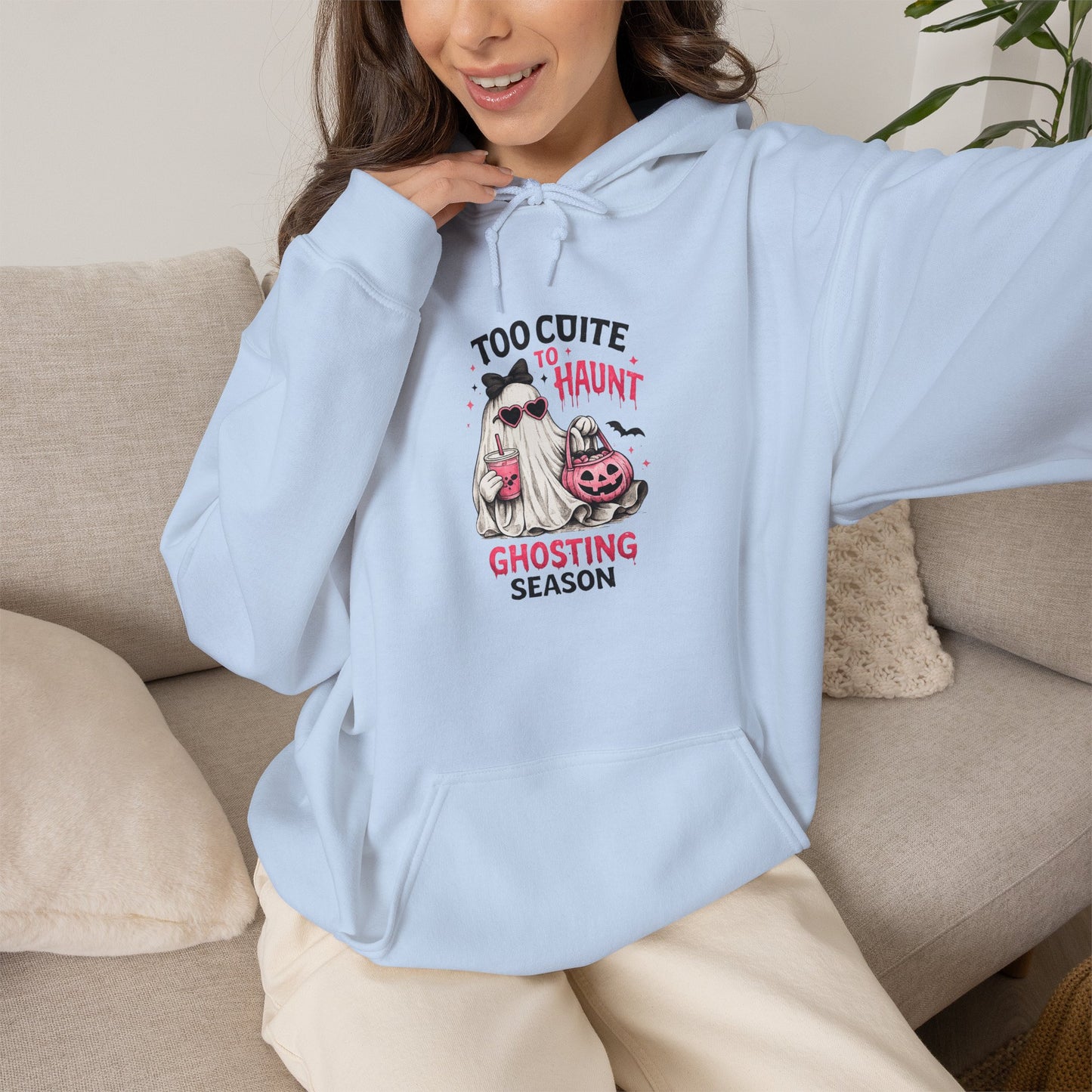Too Cute to Haunt Ghosting Season Hoodie | Halloween Cat Pumpkin