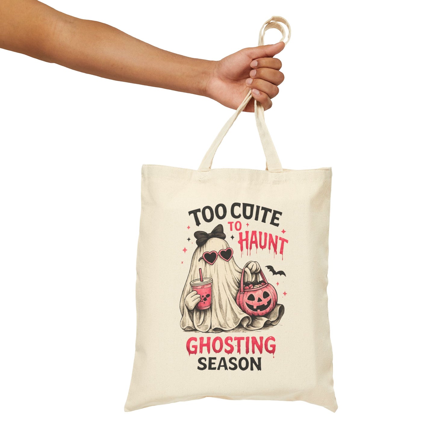 Too Cute to Haunt Canvas Tote Bag | Ghosting Season Halloween Tote | Cute Ghost Book Bag | Coquette Fall Tote | Pumpkin Patch Gift