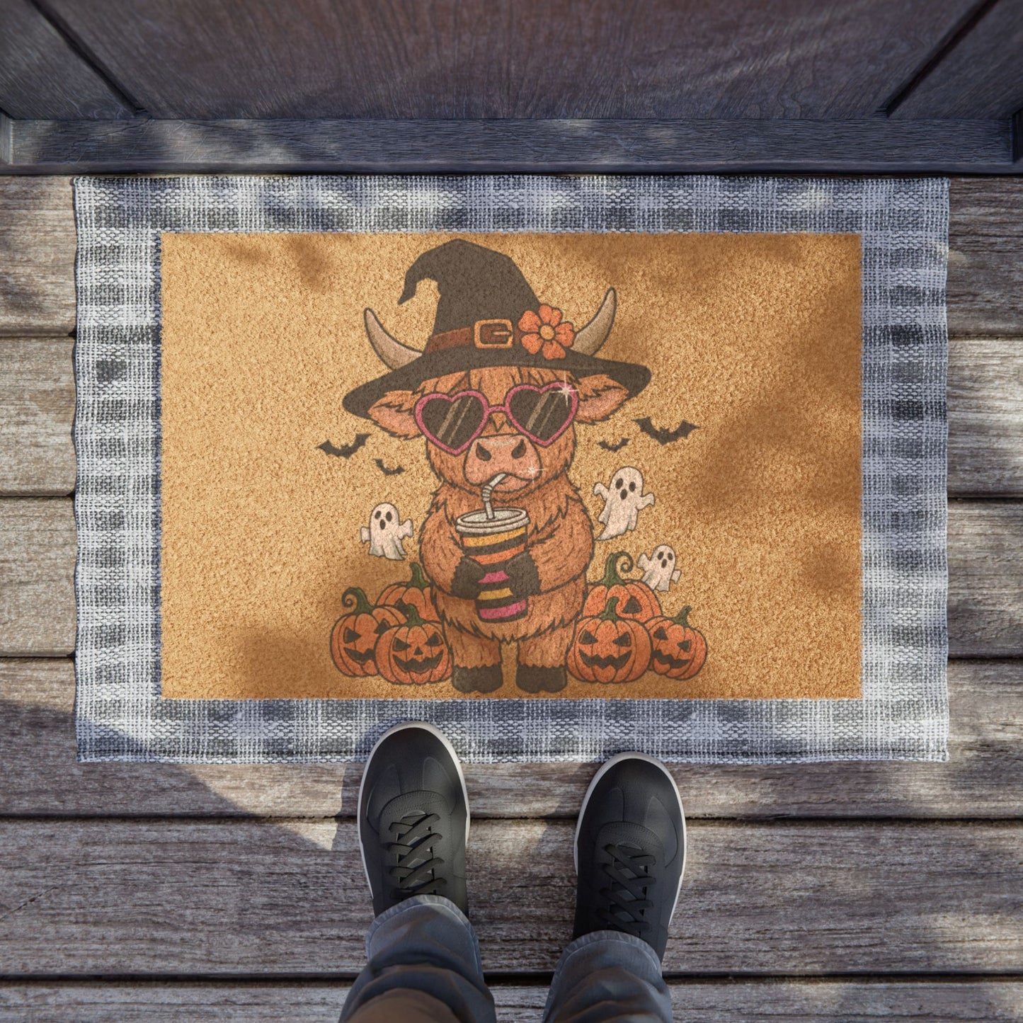 Cute Highland Cow Halloween Doormat – Fall Welcome Mat