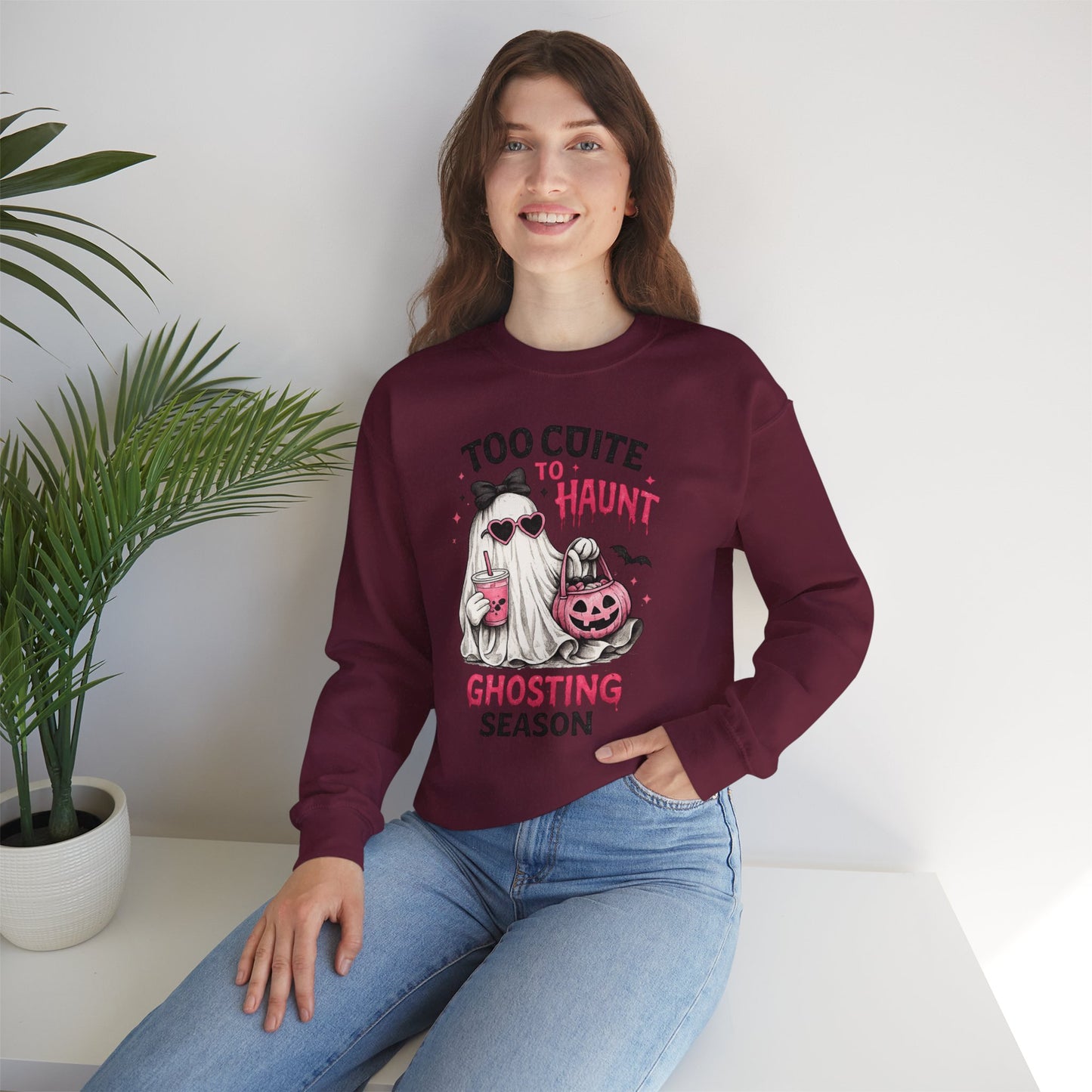Too Cute to Haunt Sweatshirt | Ghosting Season Crewneck | Cute Halloween Ghost Sweatshirt | Coquette Fall Pullover | Cozy Spooky Season Gift