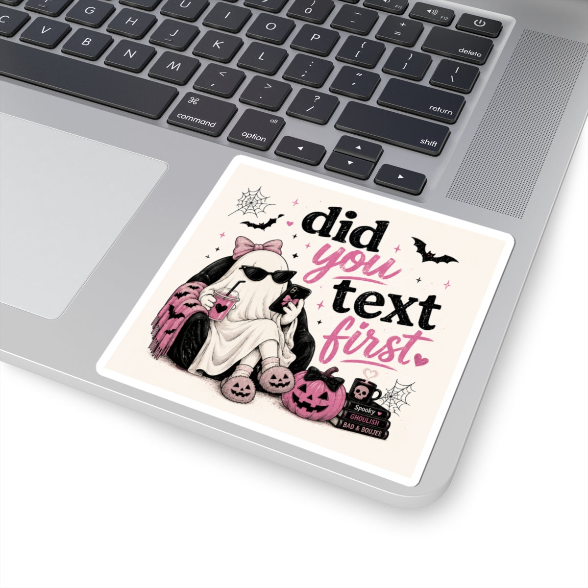 Did You Text First Ghost sticker | Halloween kiss-cut sticker, spooky pink design
