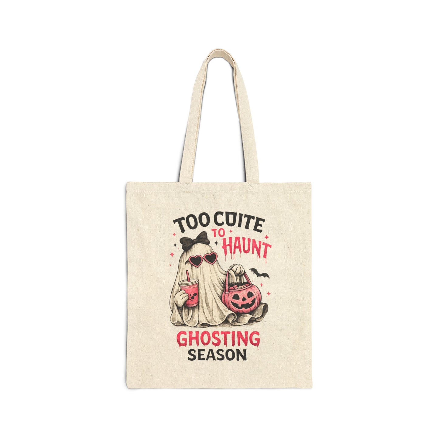 Too Cute to Haunt Canvas Tote Bag | Ghosting Season Halloween Tote | Cute Ghost Book Bag | Coquette Fall Tote | Pumpkin Patch Gift