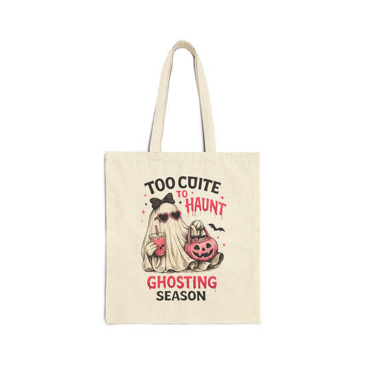 Too Cute to Haunt Canvas Tote Bag | Ghosting Season Halloween Tote | Cute Ghost Book Bag | Coquette Fall Tote | Pumpkin Patch Gift