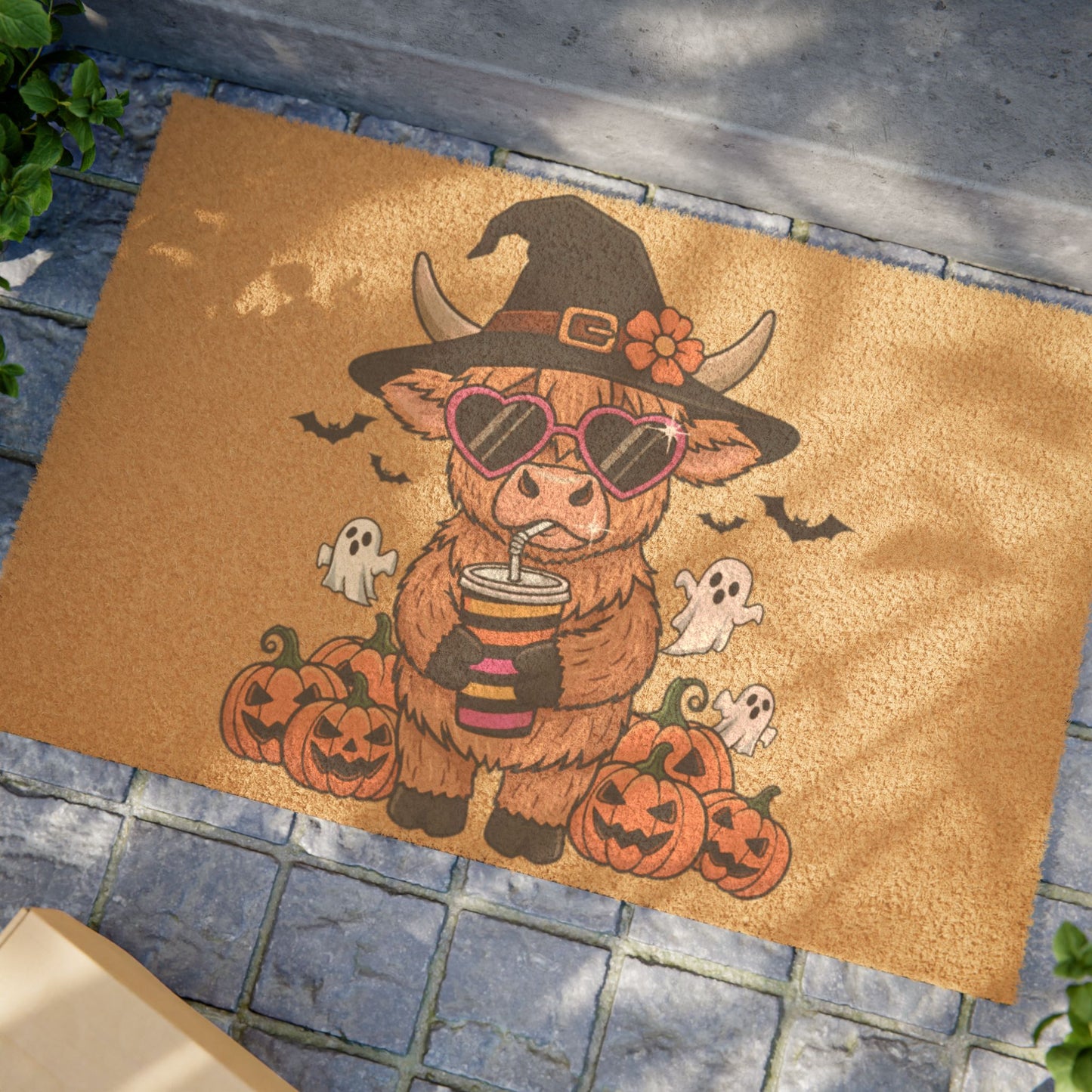 Cute Highland Cow Halloween Doormat – Fall Welcome Mat