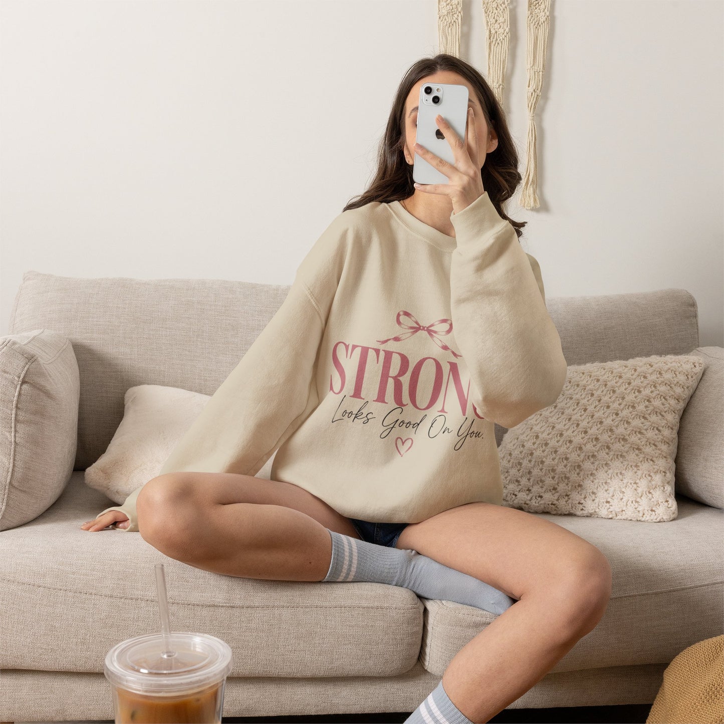 Strong Looks Good On You Sweatshirt | Inspirational Crewneck | Motivational Graphic Sweatshirt | Cozy Women's Pullover | Gift for Her