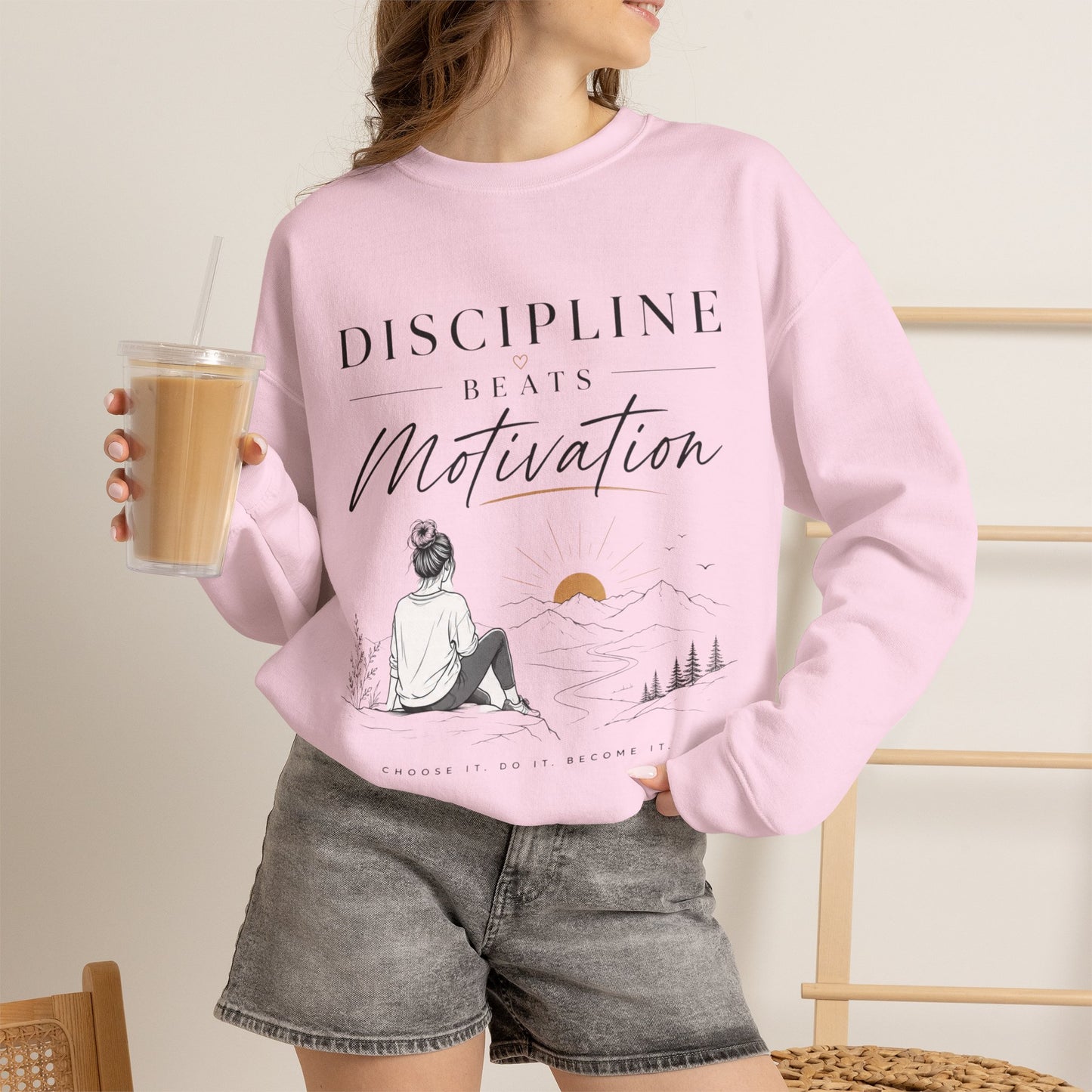 Discipline Beats Motivation Crewneck Sweatshirt | Inspirational Women's Sweatshirt | Motivational Graphic Pullover | Cozy Gift for Her
