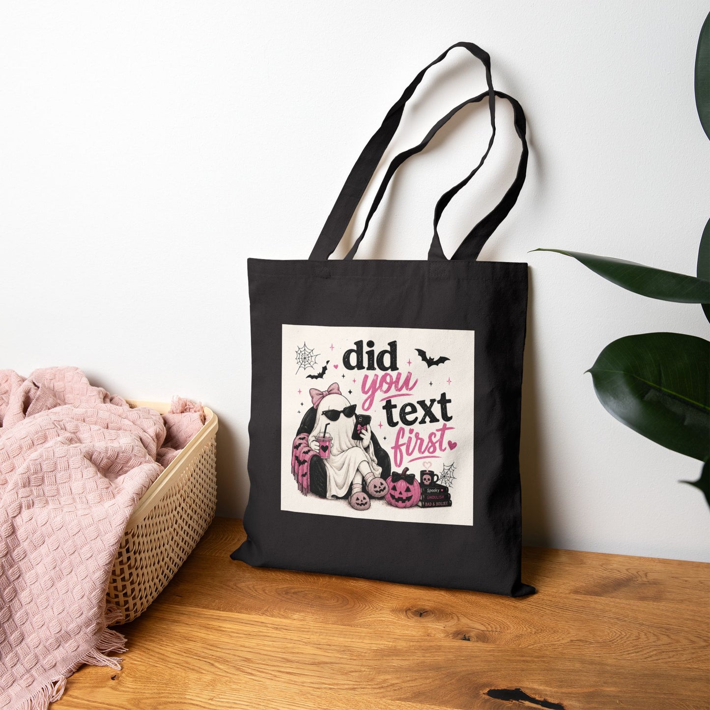 Did You Text First ghost Halloween Tote Bag | spooky jack-o'-lanterns