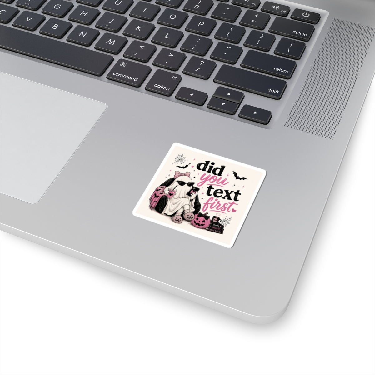Did You Text First Ghost sticker | Halloween kiss-cut sticker, spooky pink design