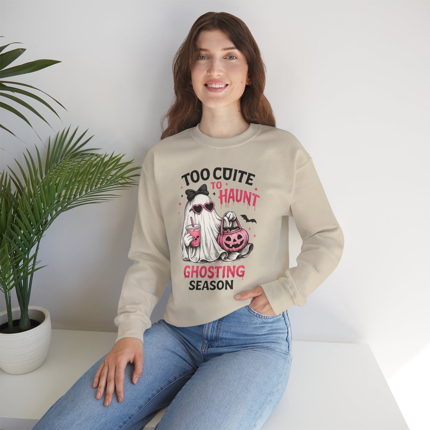 Too Cute to Haunt Sweatshirt | Ghosting Season Crewneck | Cute Halloween Ghost Sweatshirt | Coquette Fall Pullover | Cozy Spooky Season Gift