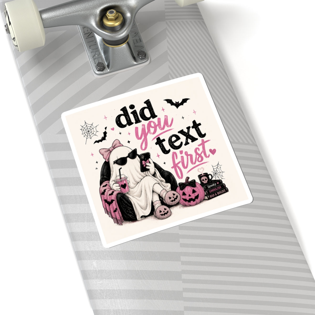 Did You Text First Ghost sticker | Halloween kiss-cut sticker, spooky pink design