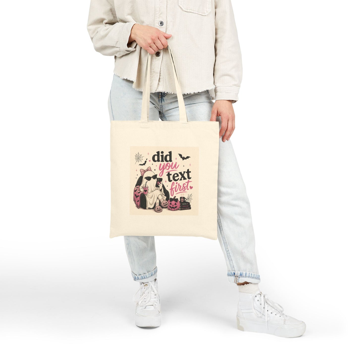 Did You Text First ghost Halloween Tote Bag | spooky jack-o'-lanterns