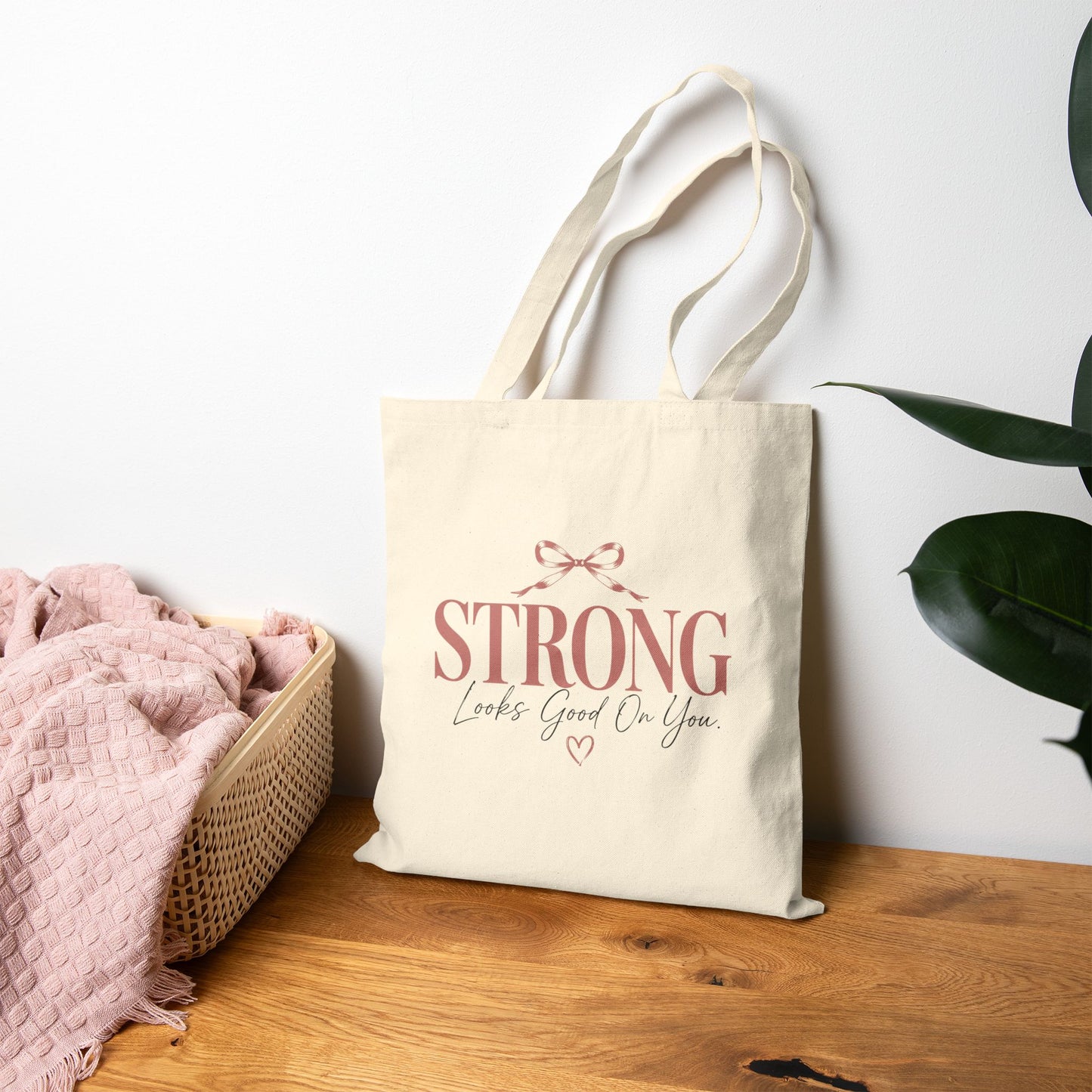 Strong Looks Good On You Tote Bag | Inspirational Cotton Tote | Motivational Book Bag | Reusable Grocery Bag | Canvas Shoulder Tote