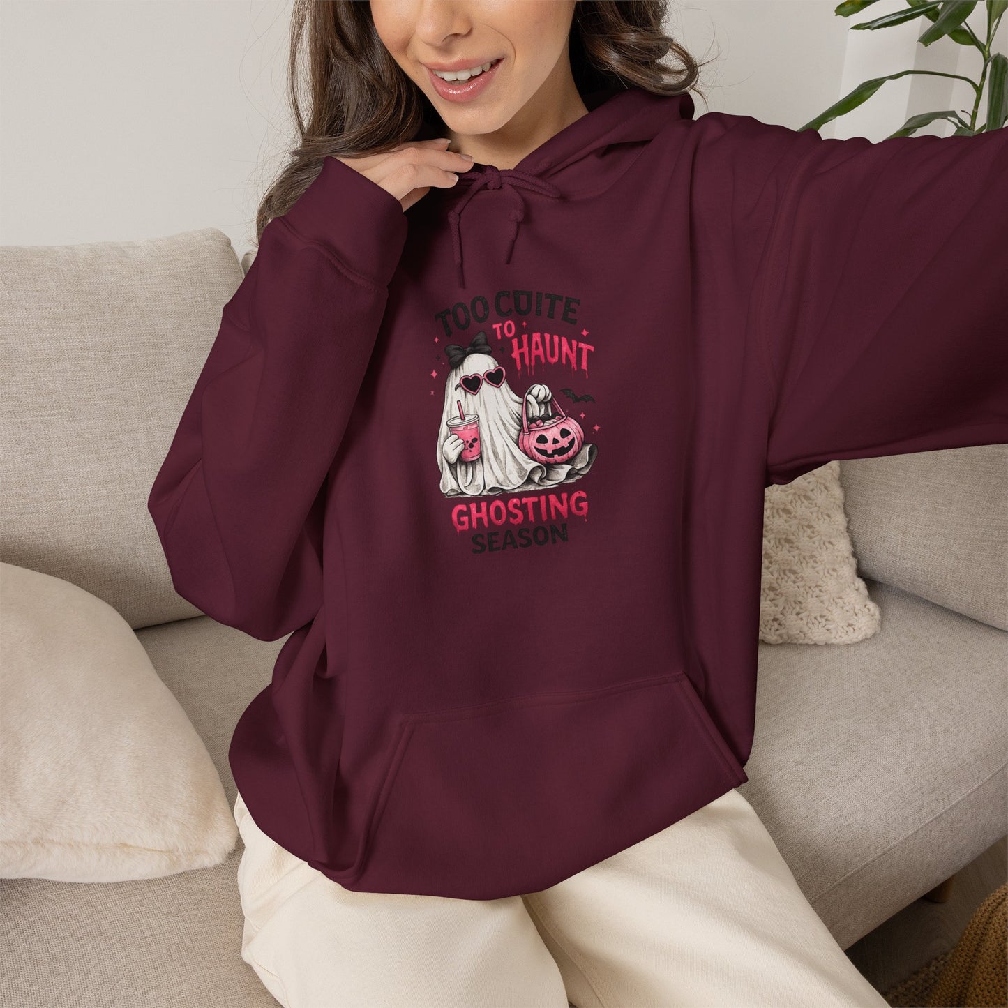 Too Cute to Haunt Ghosting Season Hoodie | Halloween Cat Pumpkin