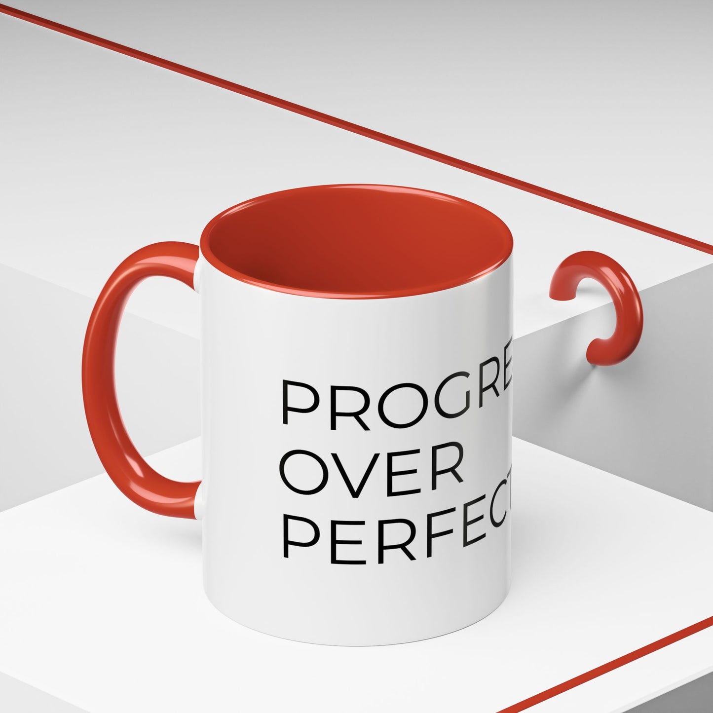 Progress Over Perfection Accent Coffee Mug | Motivational Ceramic Mug (11oz & 15oz)