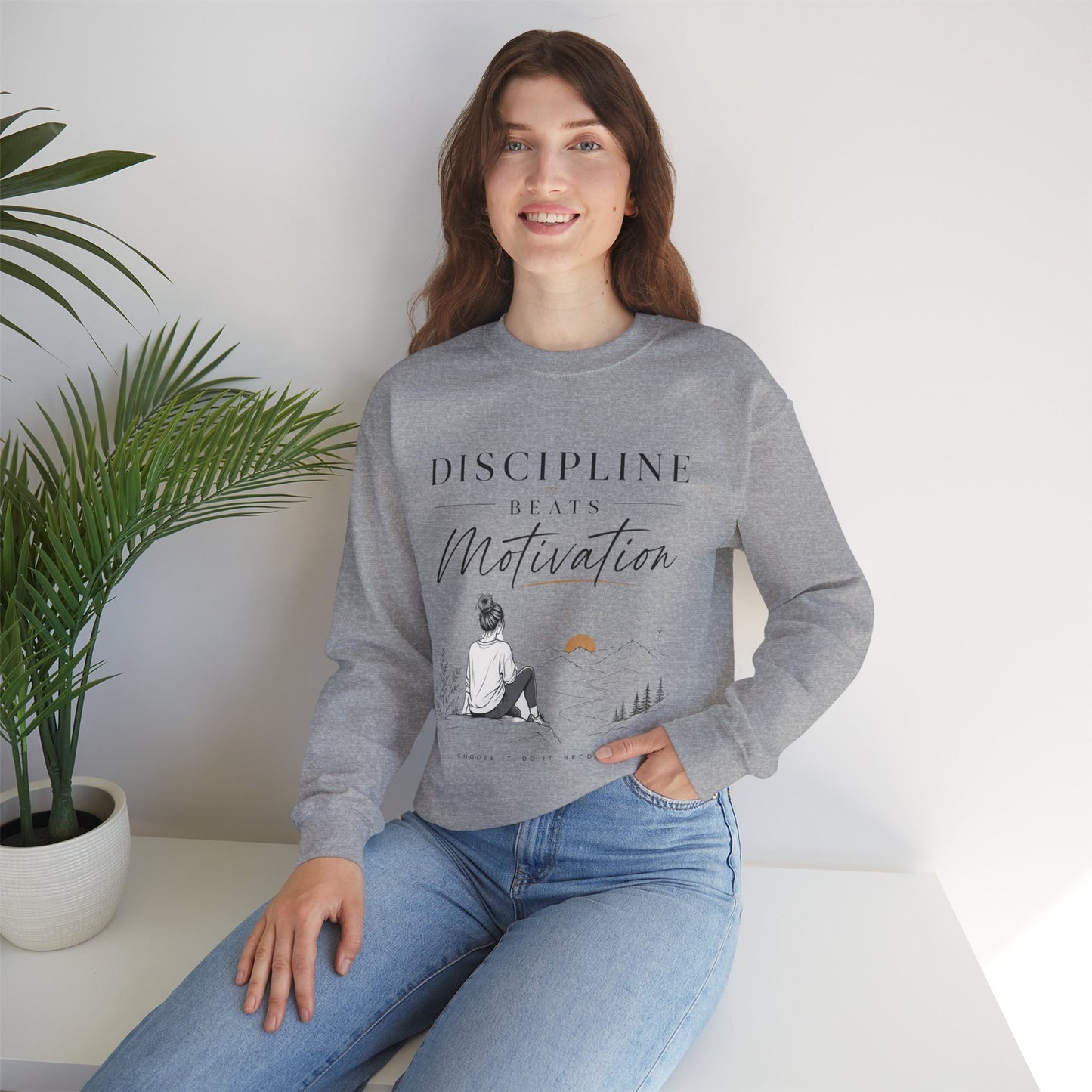 Discipline Beats Motivation Crewneck Sweatshirt | Inspirational Women's Sweatshirt | Motivational Graphic Pullover | Cozy Gift for Her
