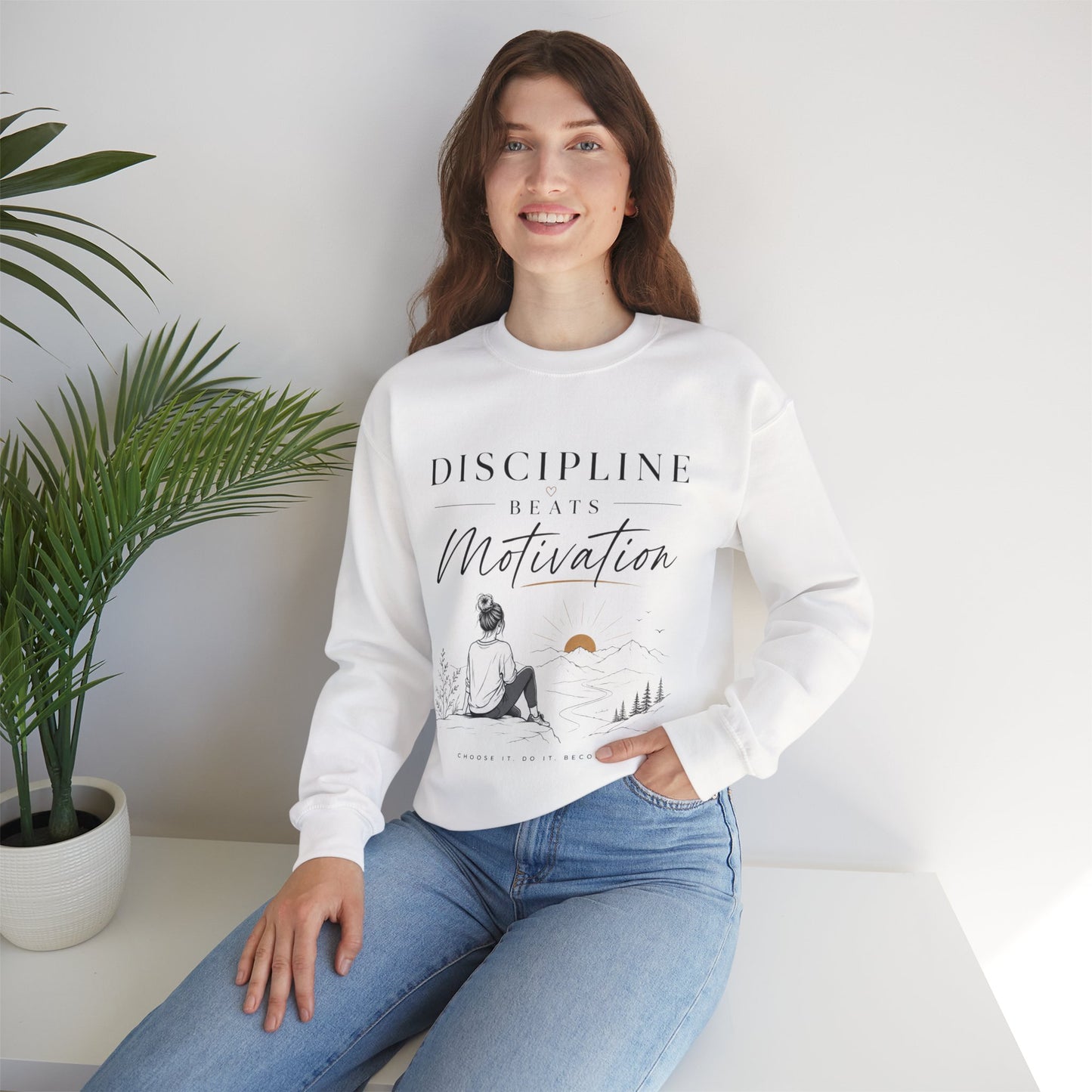 Discipline Beats Motivation Crewneck Sweatshirt | Inspirational Women's Sweatshirt | Motivational Graphic Pullover | Cozy Gift for Her