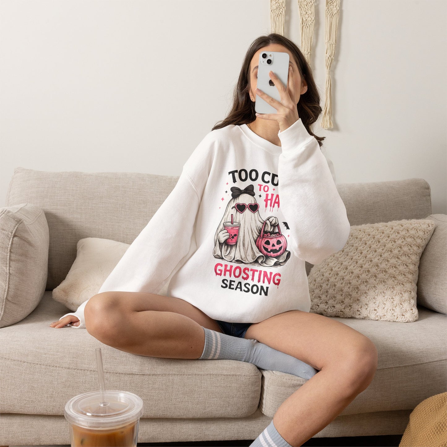 Too Cute to Haunt Sweatshirt | Ghosting Season Crewneck | Cute Halloween Ghost Sweatshirt | Coquette Fall Pullover | Cozy Spooky Season Gift