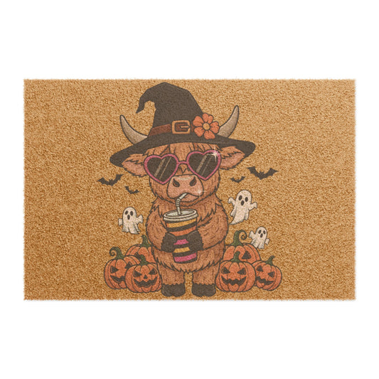 Cute Highland Cow Halloween Doormat – Fall Welcome Mat