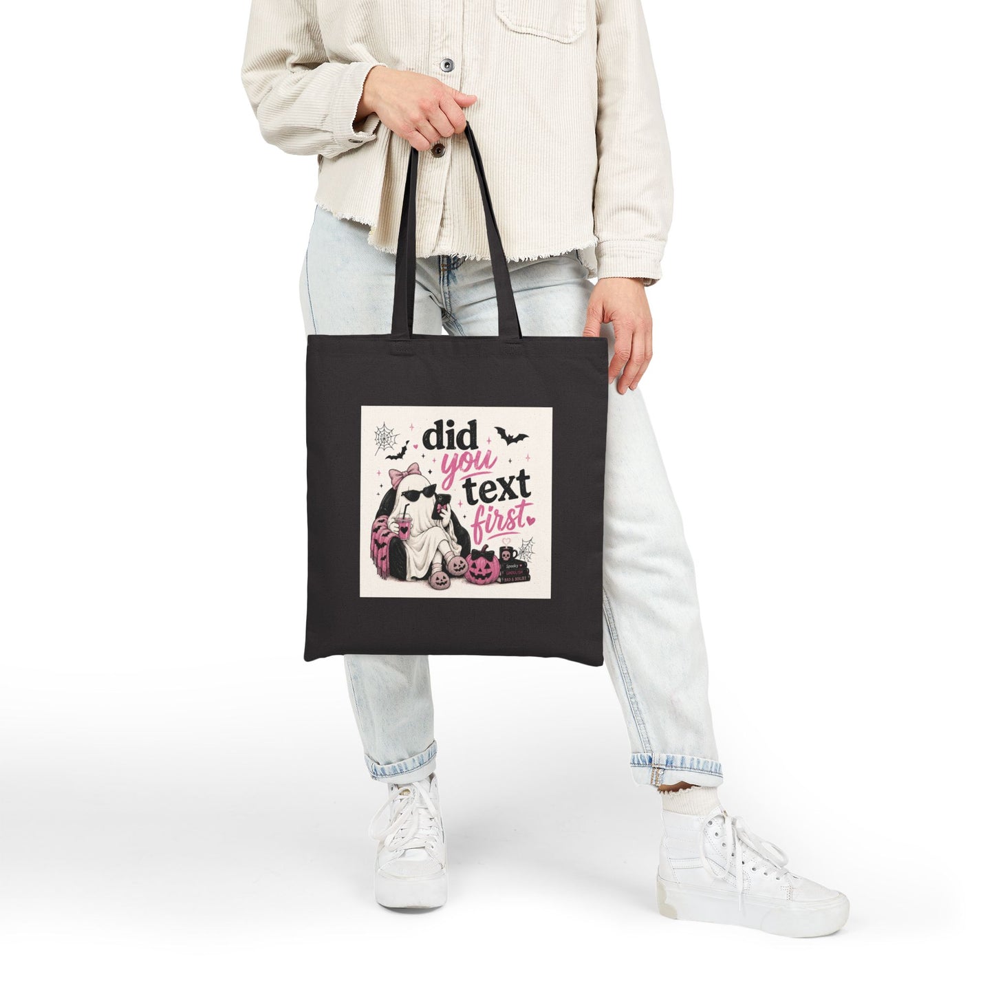 Did You Text First ghost Halloween Tote Bag | spooky jack-o'-lanterns