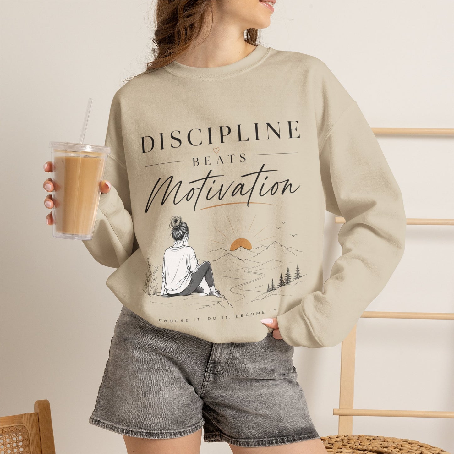Discipline Beats Motivation Crewneck Sweatshirt | Inspirational Women's Sweatshirt | Motivational Graphic Pullover | Cozy Gift for Her