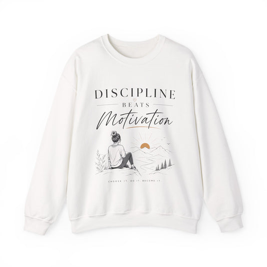 Discipline Beats Motivation Crewneck Sweatshirt | Inspirational Women's Sweatshirt | Motivational Graphic Pullover | Cozy Gift for Her