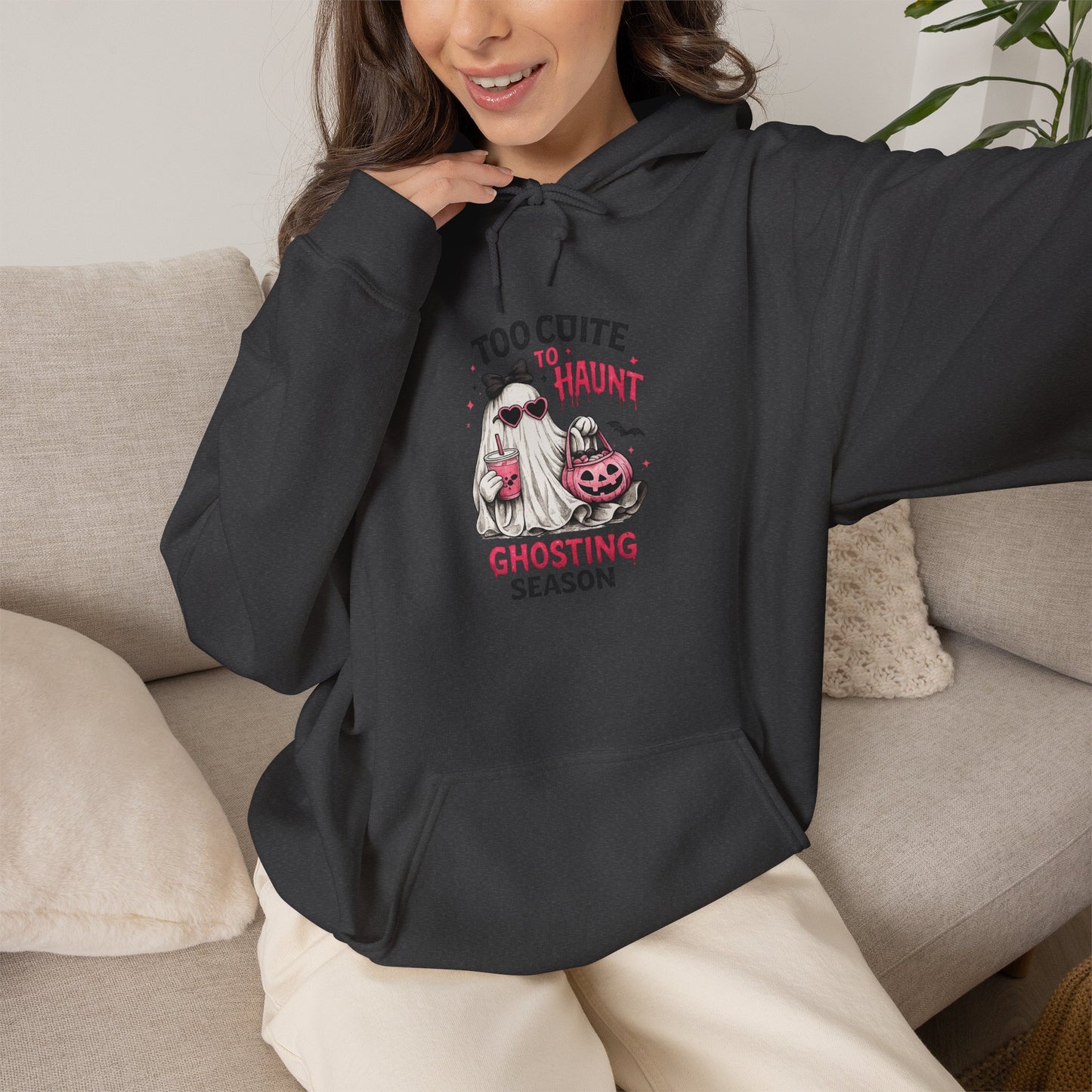 Too Cute to Haunt Ghosting Season Hoodie | Halloween Cat Pumpkin